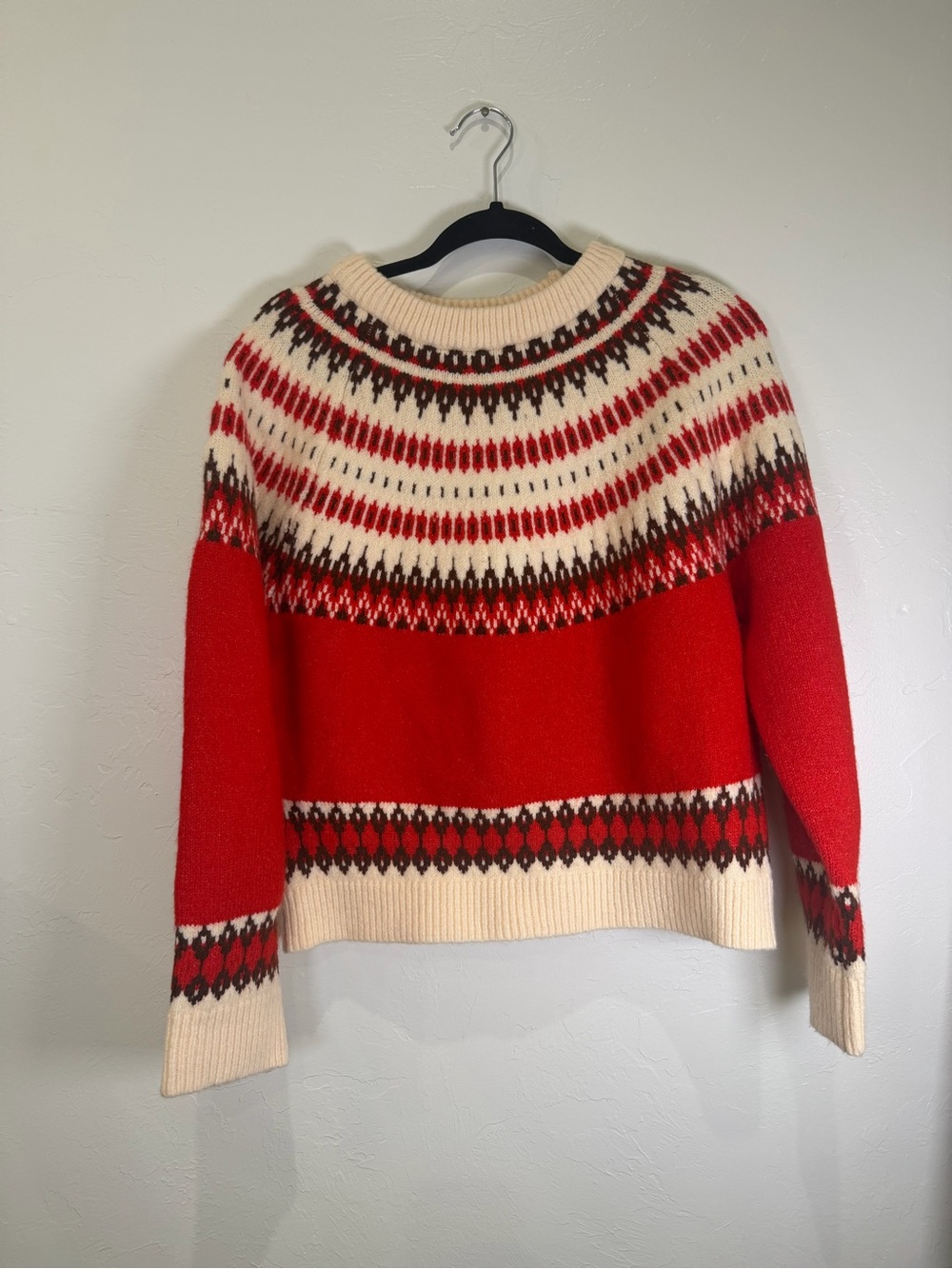  RAISONNEL Fair Isle Crewneck Sweater Red Cream Nordic Knit Anthropologie Sz - Picture 4 of 8
